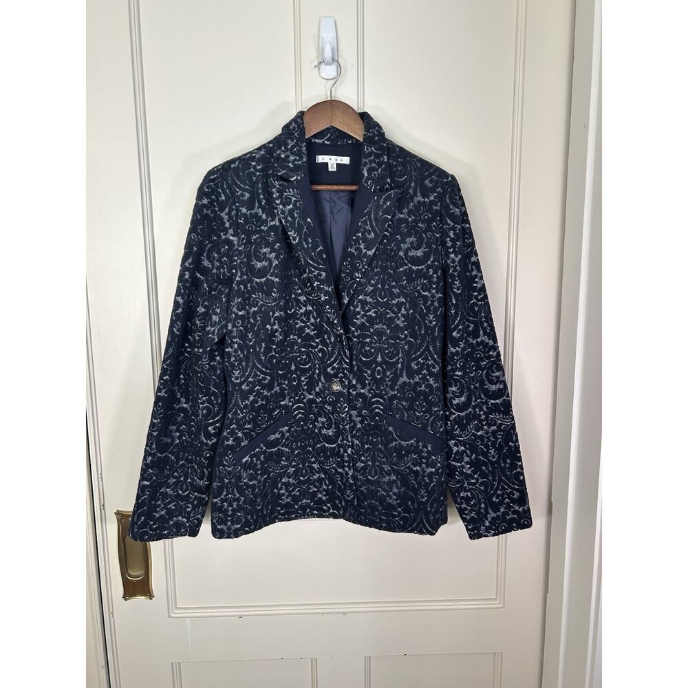 Cabi Jacquard Textured Blazer Womens Size 12 Blue Classic Career Preppy - Picture 2 of 9